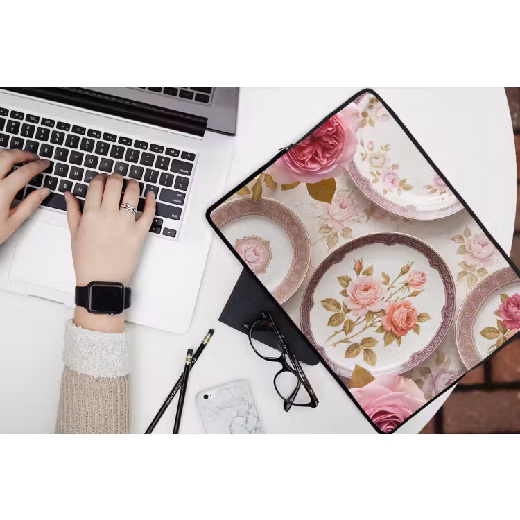Bloemen - Patroon - Vintage - Roze - Decoratie laptophoes neopreen klein -bureau