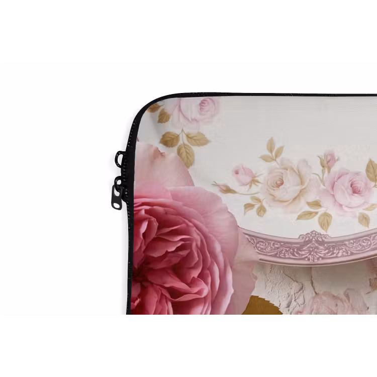 Bloemen - Patroon - Vintage - Roze - Decoratie laptophoes neopreen klein -detail