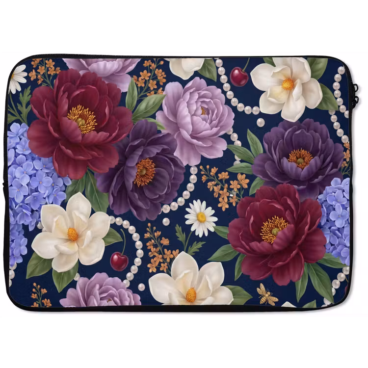 Bloemen - Parels - Decoratie - Modern - Blauw laptophoes neopreen klein -zkaufland3dotto