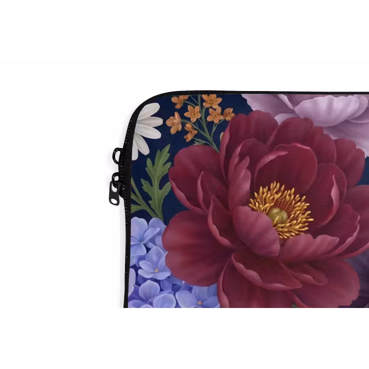 Bloemen - Parels - Decoratie - Modern - Blauw laptophoes neopreen klein -detail