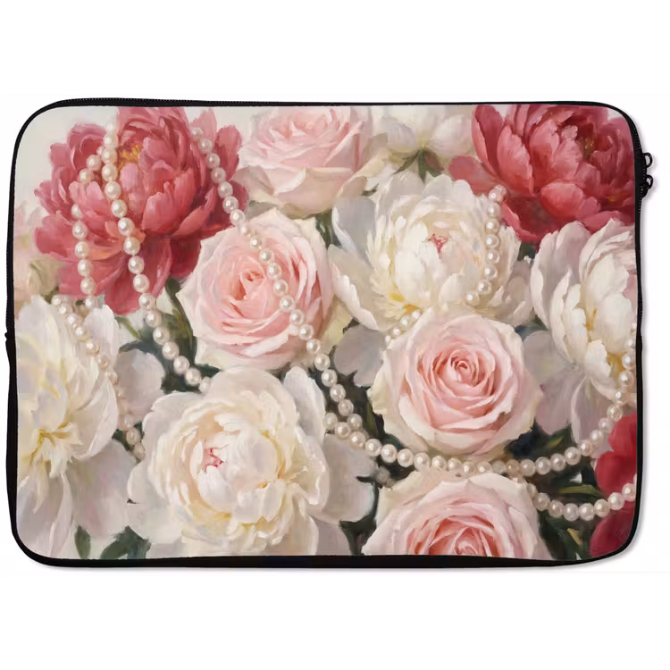 Bloemen - Parels - Romantiek - Klassiek - Roze laptophoes neopreen klein -zkaufland3dotto