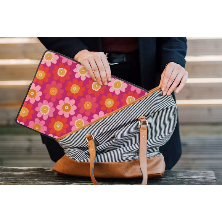Bloemen - Retro - Kleurrijk laptophoes neopreen klein 279 -tas
