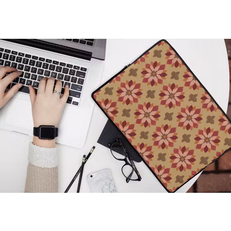 Bloemen - Retro - Groen laptophoes neopreen klein 279 -bureau