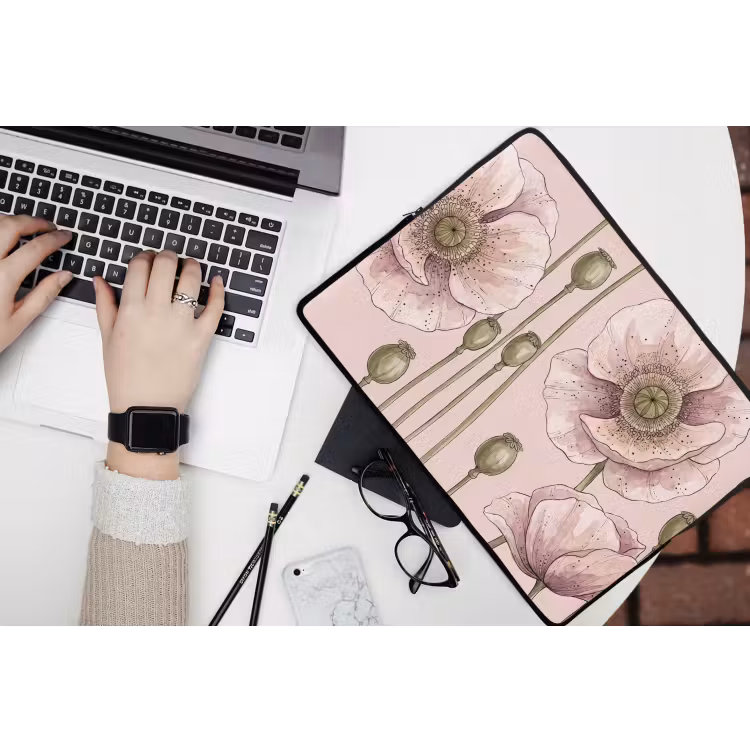 Bloemen - Zomer - Natuur - Aquarel - Roze laptophoes neopreen klein -bureau