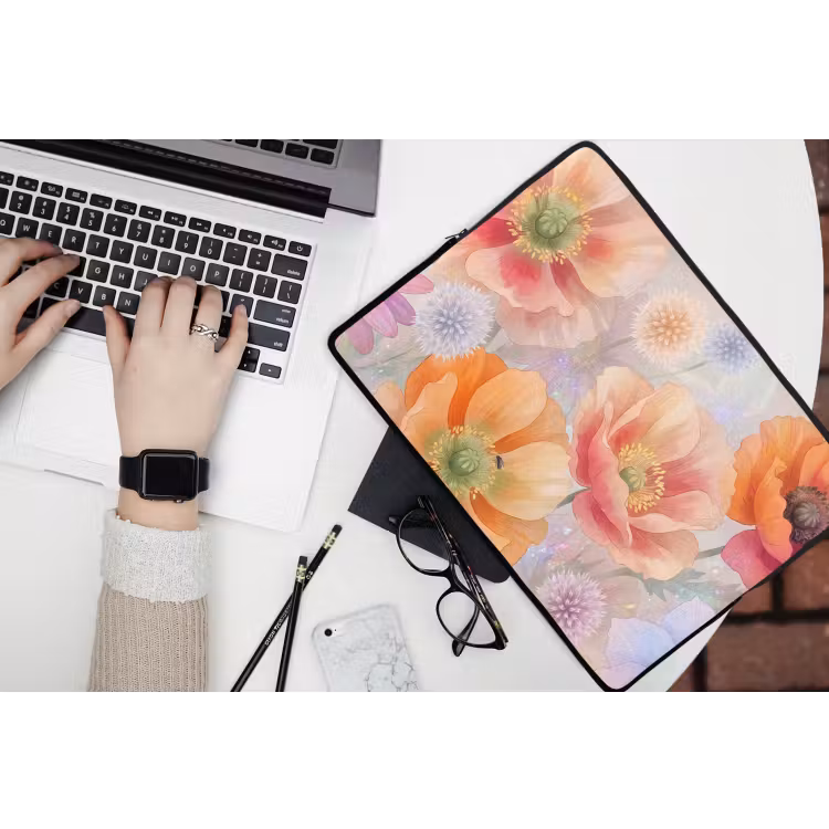 Bloemen - Aquarel - Natuur - Modern - Kleurrijk laptophoes neopreen klein -bureau