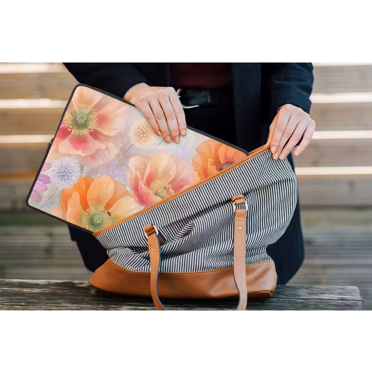 Bloemen - Aquarel - Natuur - Modern - Kleurrijk laptophoes neopreen klein -tas
