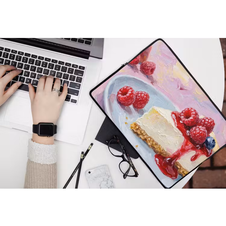 Eten - Cheesecake - Bessen - Abstract - Roze laptophoes neopreen klein -bureau