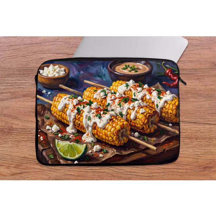 Eten - Maïs - Saus - Geschilderd - Geel laptophoes neopreen klein -tafel