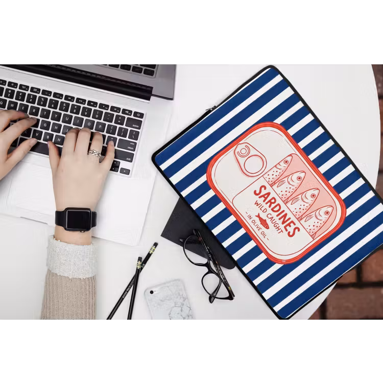 Eten - Vis - Blik - Illustratie - Rood laptophoes neopreen klein -bureau