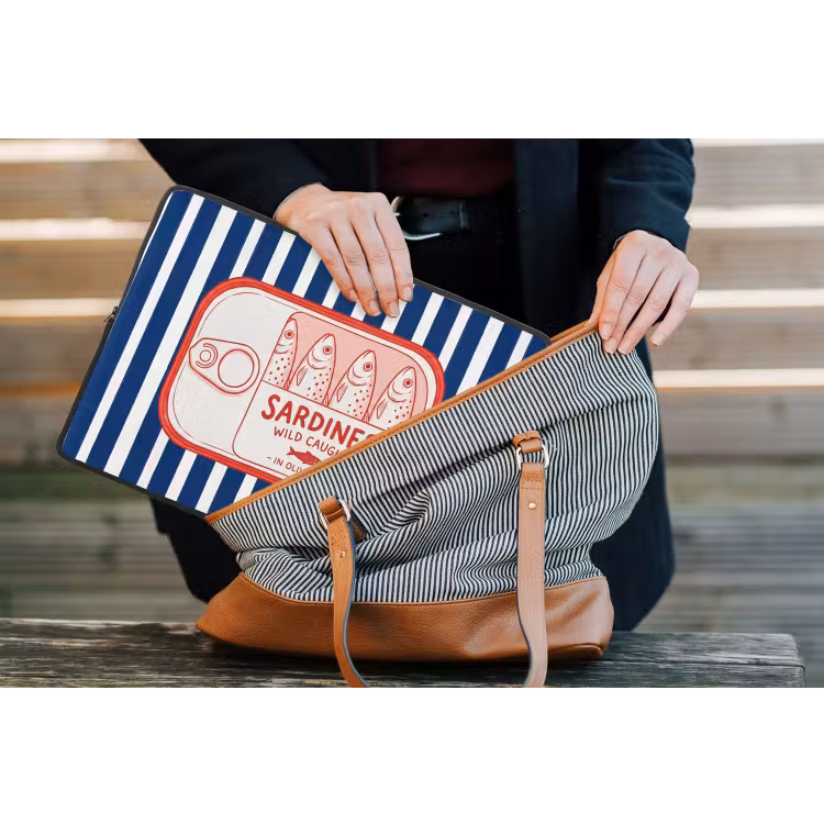 Eten - Vis - Blik - Illustratie - Rood laptophoes neopreen klein -tas