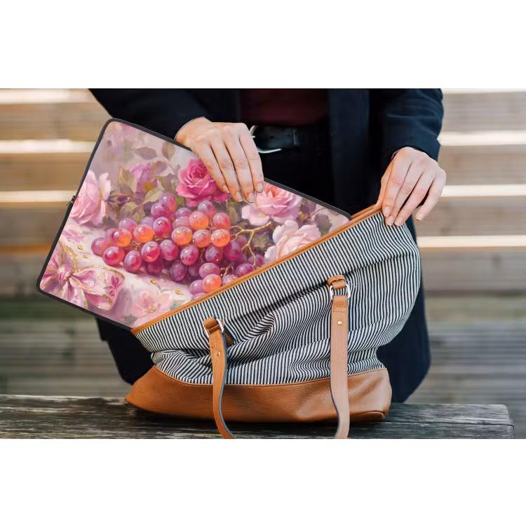Eten - Bloemen - Stilleven - Roze - Goud laptophoes neopreen klein -tas