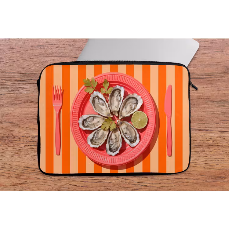 Eten - Oester - Zeevruchten - Oranje - Modern laptophoes neopreen klein -tafel