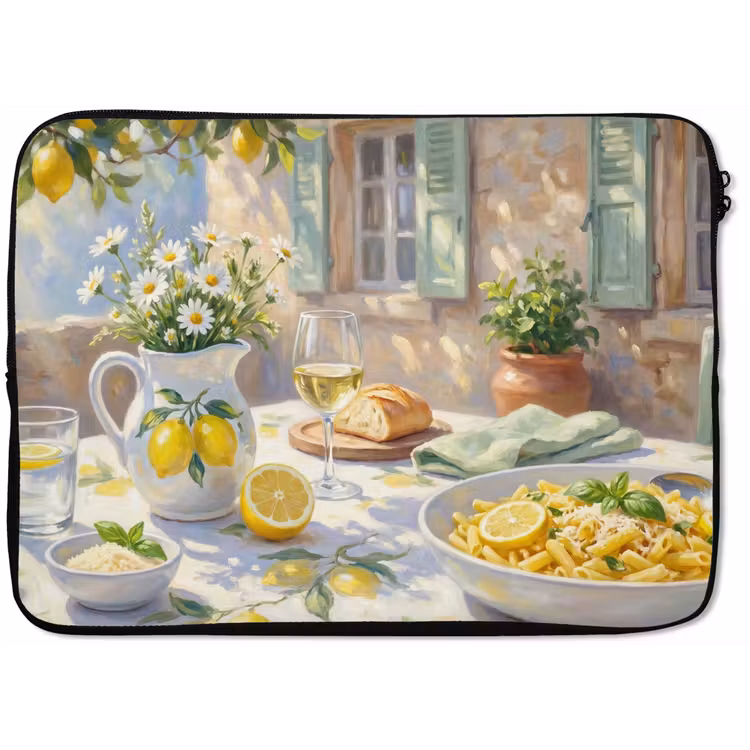 Eten - Terras - Zomer - Geschilderd - Geel laptophoes neopreen klein -zkaufland3dotto