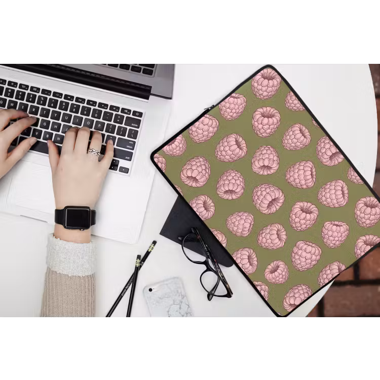 Eten - Patroon - Illustratie - Roze - Groen laptophoes neopreen klein -bureau