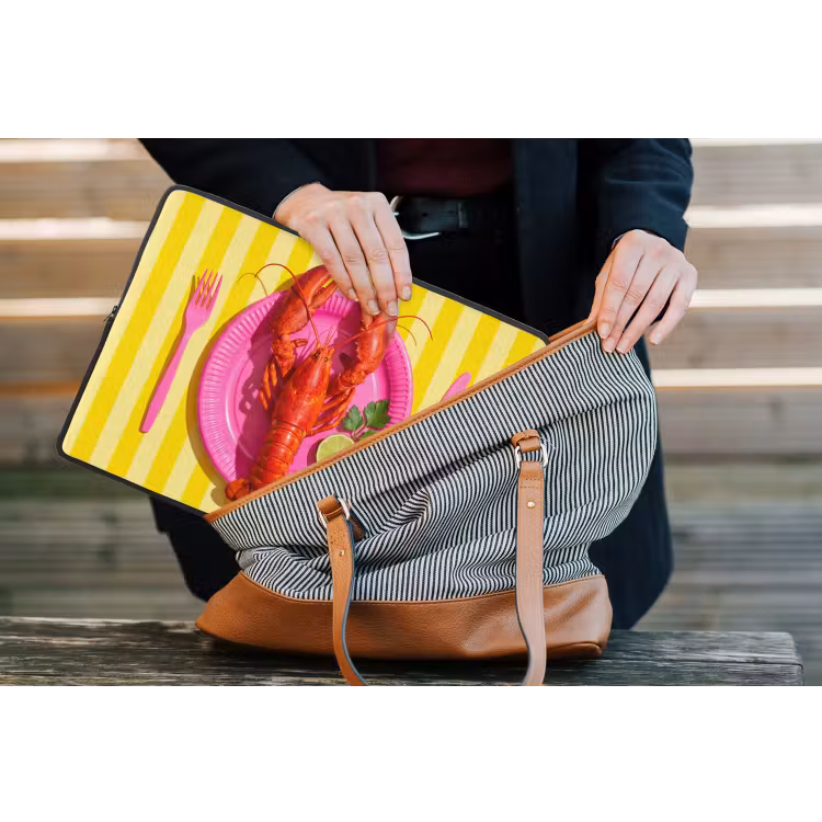 Eten - Roze - Geel - Modern - Culinaire laptophoes neopreen klein -tas
