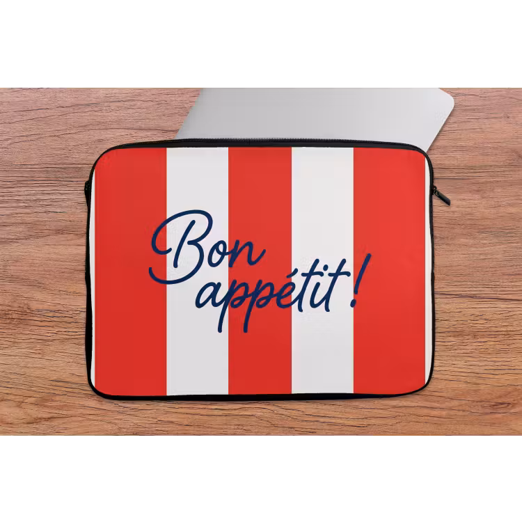 Eten - Spreuk - Keuken - Grafisch - Rood-Wit laptophoes neopreen klein -tafel