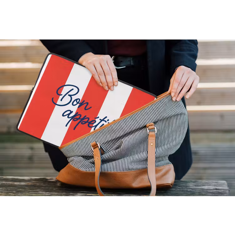 Eten - Spreuk - Keuken - Grafisch - Rood-Wit laptophoes neopreen klein -tas