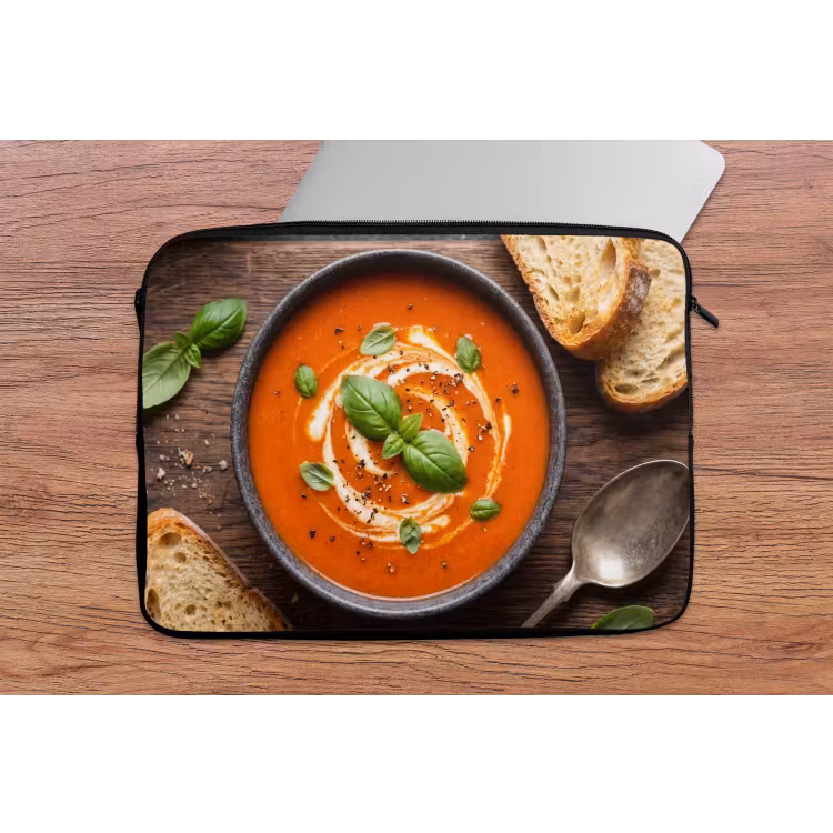 Eten - Soep - Basilicum - Rustiek - Rood laptophoes neopreen klein -tafel