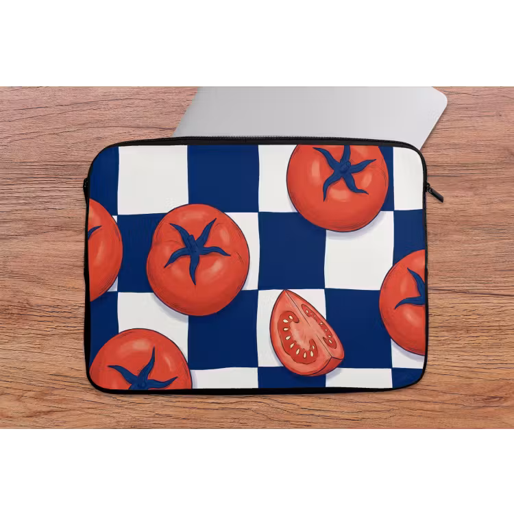 Eten - Tomaten - Keuken - Illustratie - Rood-Blauw laptophoes neopreen klein -tafel