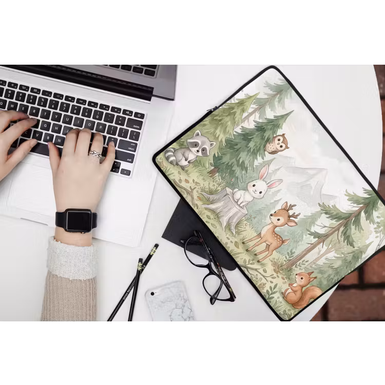 Bos - Dieren - Groen laptophoes neopreen klein -bureau