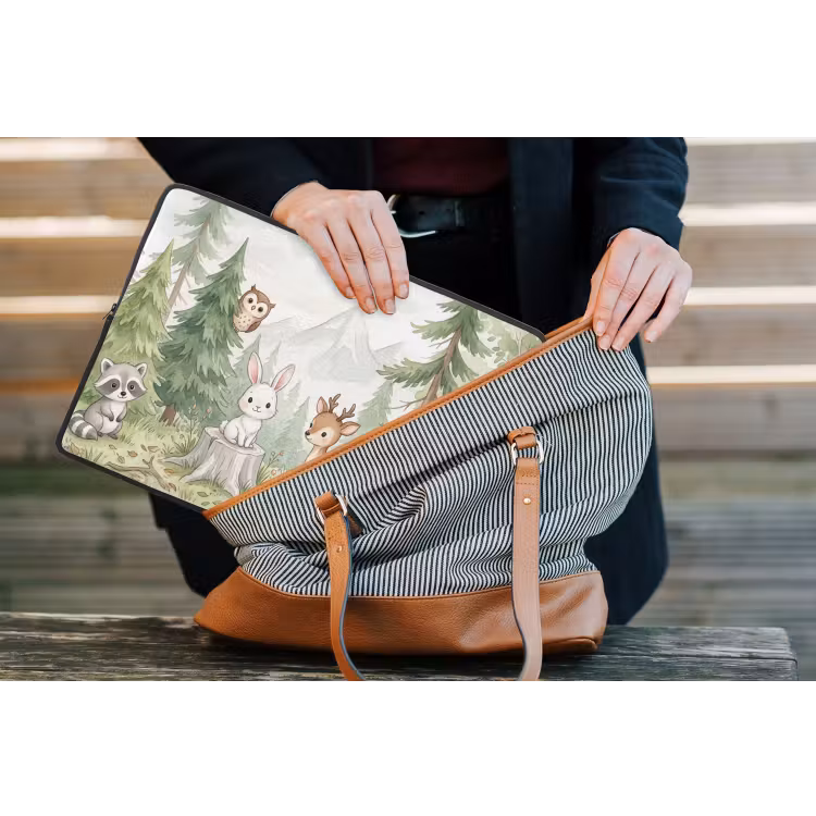 Bos - Dieren - Groen laptophoes neopreen klein -tas