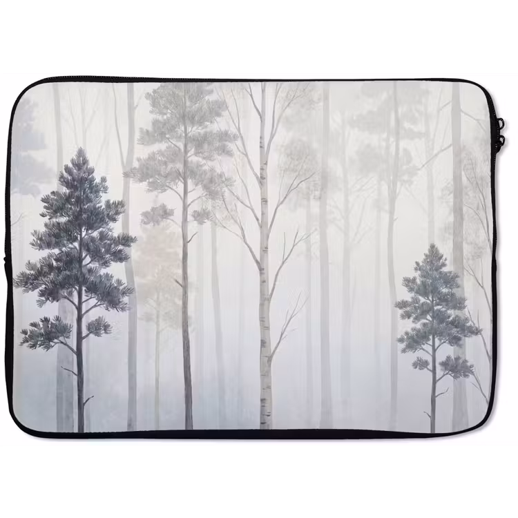 Bos - Bomen - Mist - Natuur - Illustratie - Grijs laptophoes neopreen klein -zkaufland3dotto