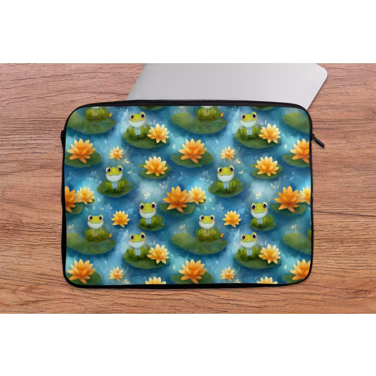 Kikker - Lelies - Groen laptophoes neopreen klein 279 -tafel