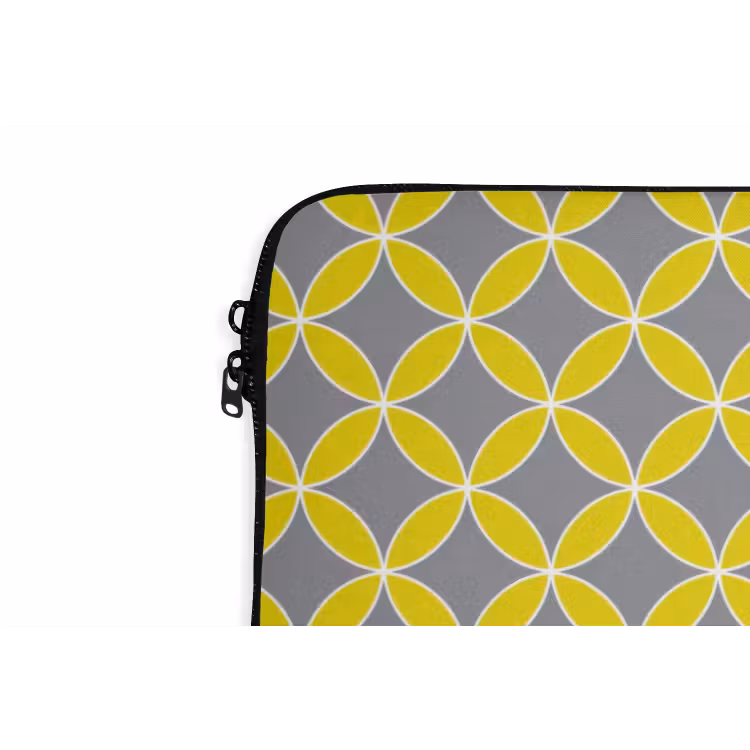 Geometrisch - Cirkels - Modern - Grijs - Geel laptophoes neopreen klein 279 -detail