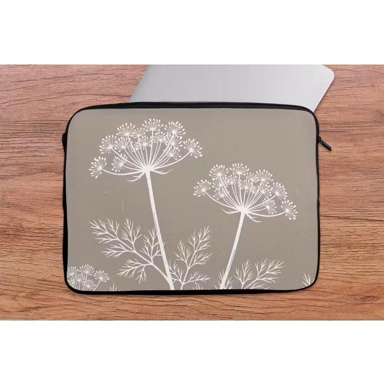 Grafisch - Fluitenkruid - Taupe laptophoes neopreen klein -tafel