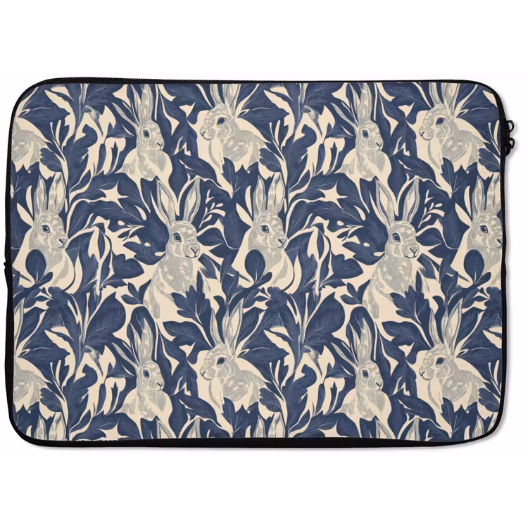 Hazen - Bladeren - Patroon - Blauw - Beige laptophoes neopreen klein 279 -zkaufland3dotto