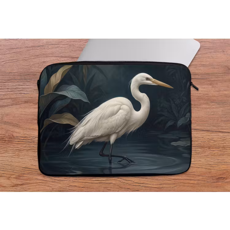 Reiger - Water - Natuur - Modern - Wit laptophoes neopreen klein -tafel