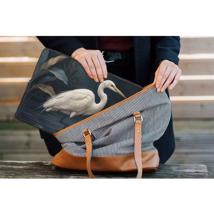 Reiger - Water - Natuur - Modern - Wit laptophoes neopreen klein -tas