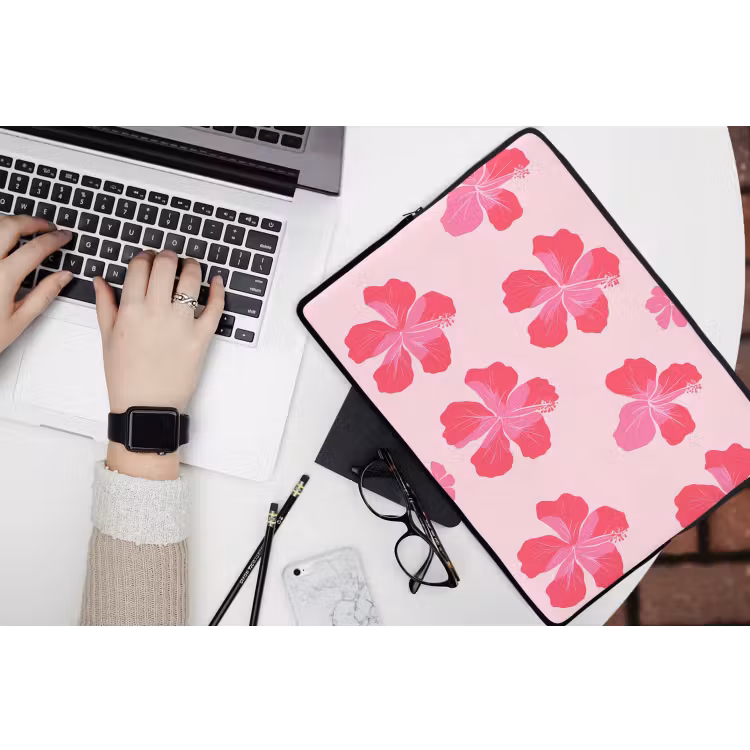 Hibiscus - Bloemen - Roze laptophoes neopreen klein 279 -bureau