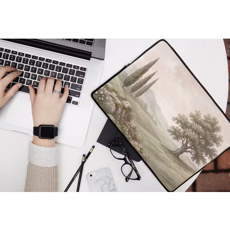 Heuvellandschap - Bomen - Natuur - Groen laptophoes neopreen klein -bureau