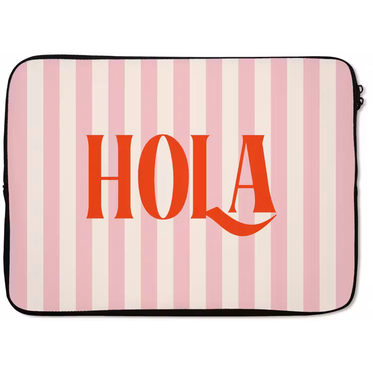 Hola - Quote - Strepen - Pastel - Roze - Rood - Wit laptophoes neopreen klein -zkaufland3dotto