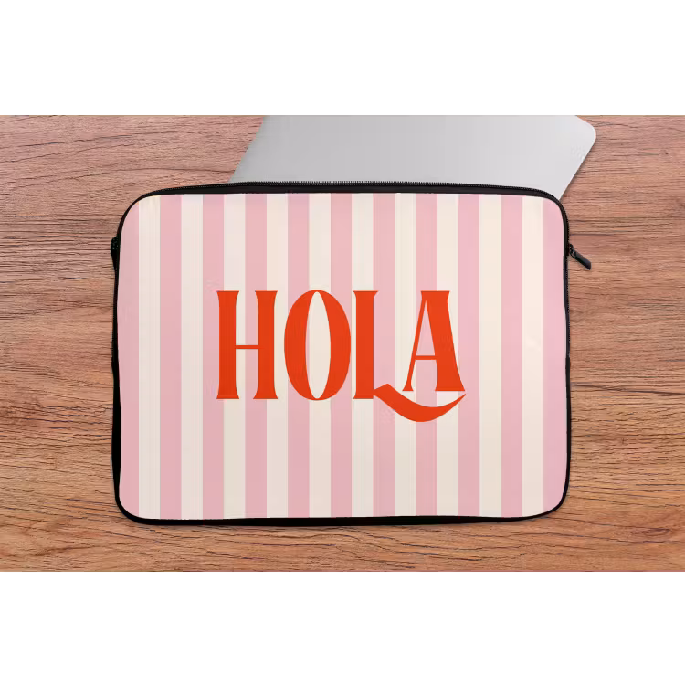 Hola - Quote - Strepen - Pastel - Roze - Rood - Wit laptophoes neopreen klein -tafel