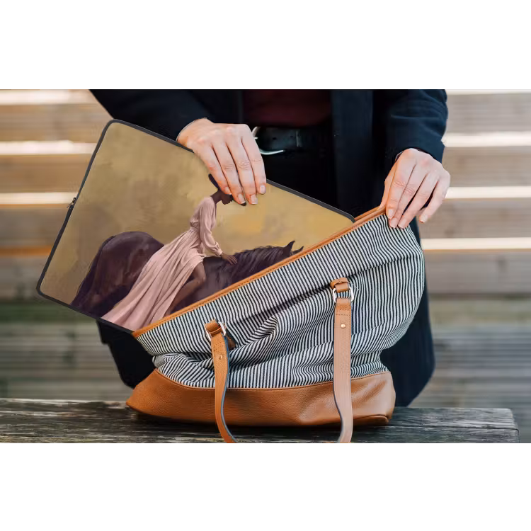 Paard - Klassiek - Oker laptophoes neopreen klein -tas