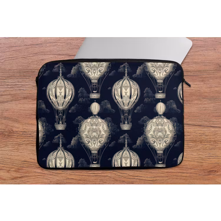 Luchtballonnen - Wolken - Patroon - Donkerblauw laptophoes neopreen klein 279 -tafel