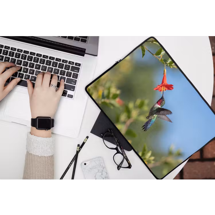 Kolibrie - Bloem - Natuur - Groen laptophoes neopreen klein -bureau