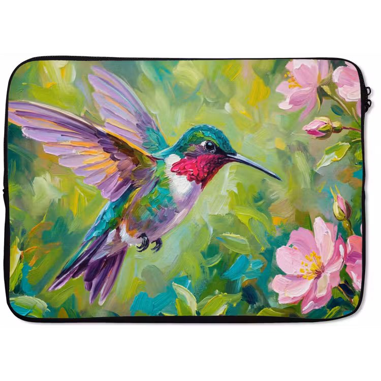Kolibrie - Bloemen - Natuur - Kleurrijk laptophoes neopreen klein -zkaufland3dotto