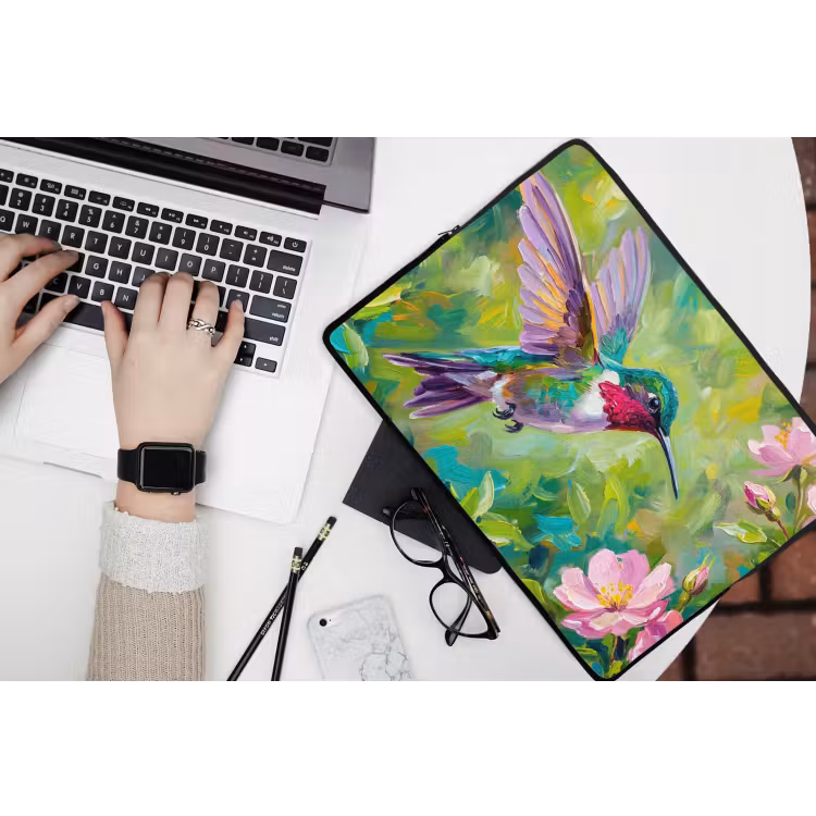 Kolibrie - Bloemen - Natuur - Kleurrijk laptophoes neopreen klein -bureau