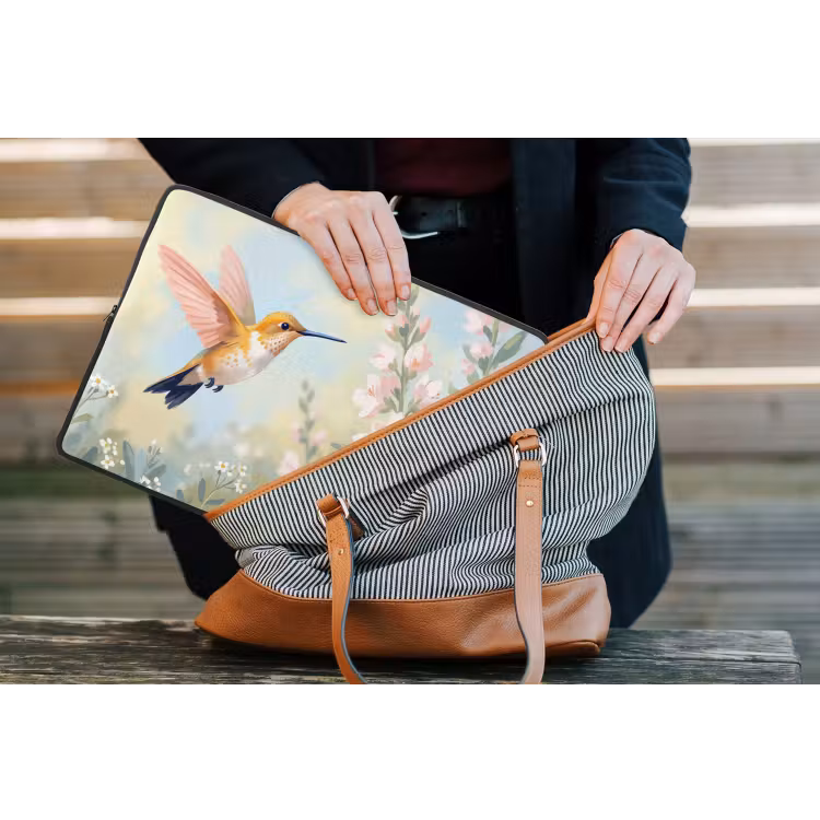 Kolibrie - Illustratie - Kleurrijk laptophoes neopreen klein -tas