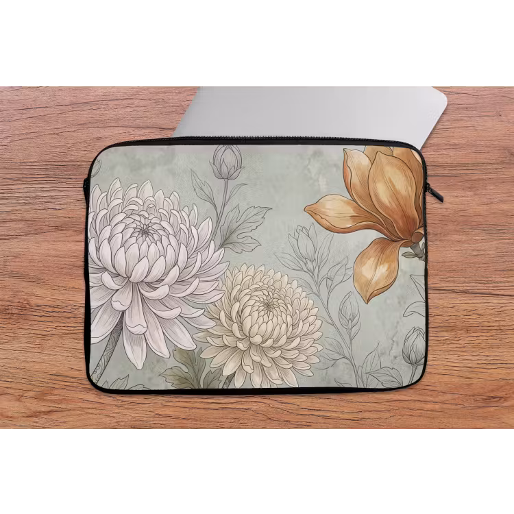 Illustratie - Bloemen - Groen laptophoes neopreen klein -tafel