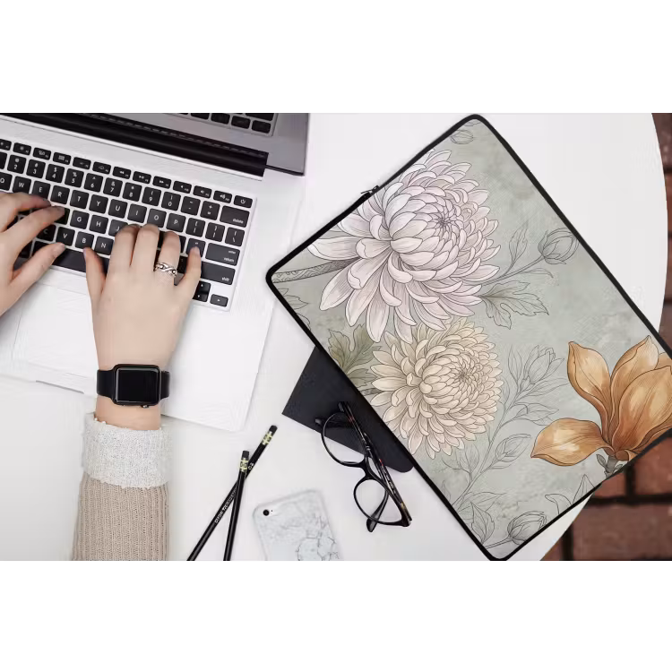 Illustratie - Bloemen - Groen laptophoes neopreen klein -bureau