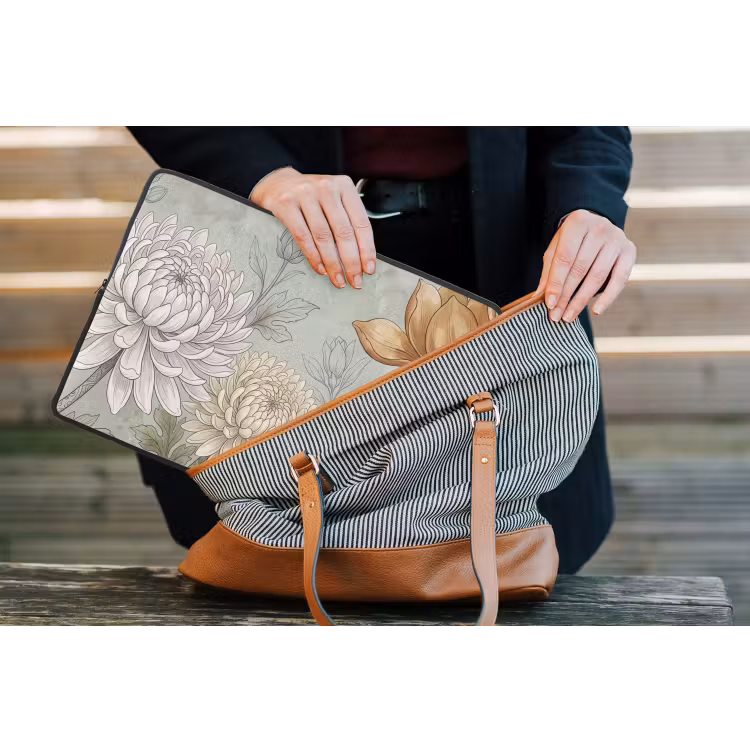 Illustratie - Bloemen - Groen laptophoes neopreen klein -tas