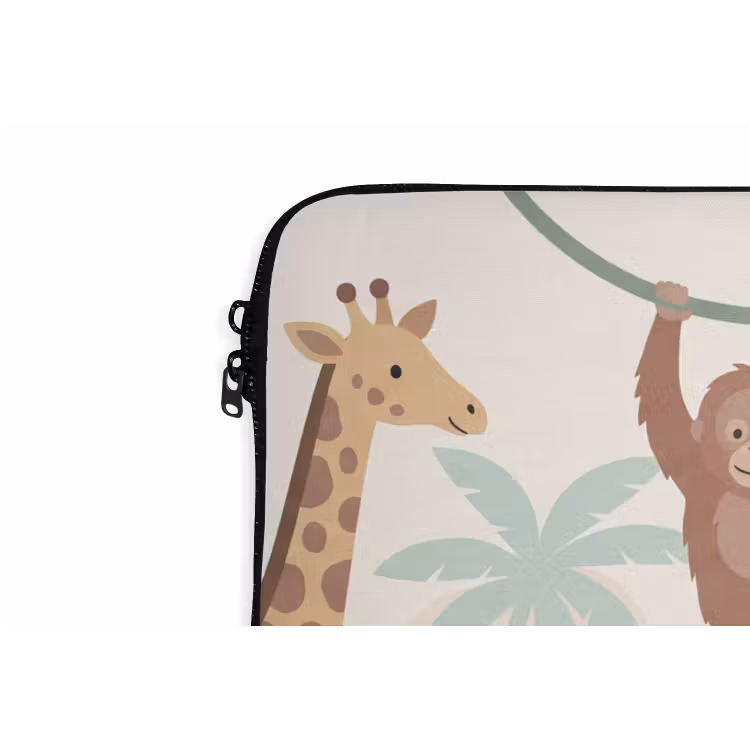 Jungle - Dieren - Groen laptophoes neopreen klein -detail