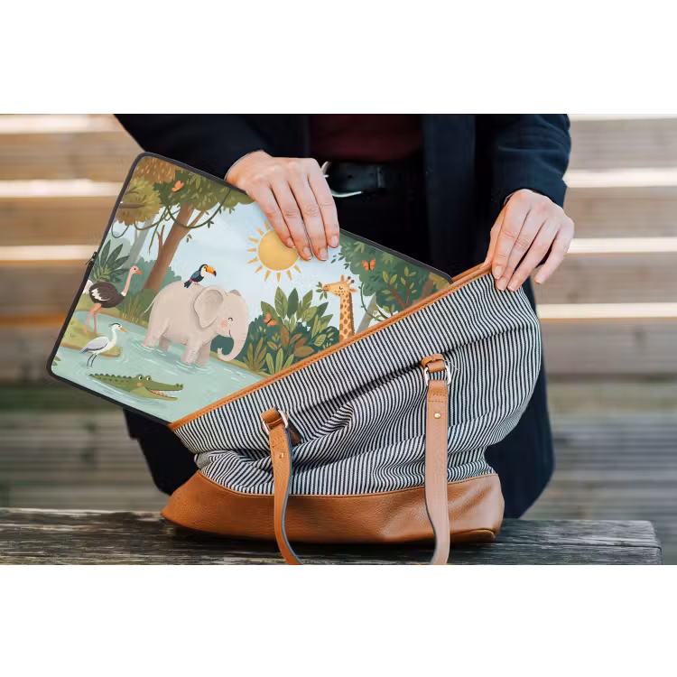 Jungle - Oase - Dieren - Kleurrijk laptophoes neopreen klein -tas