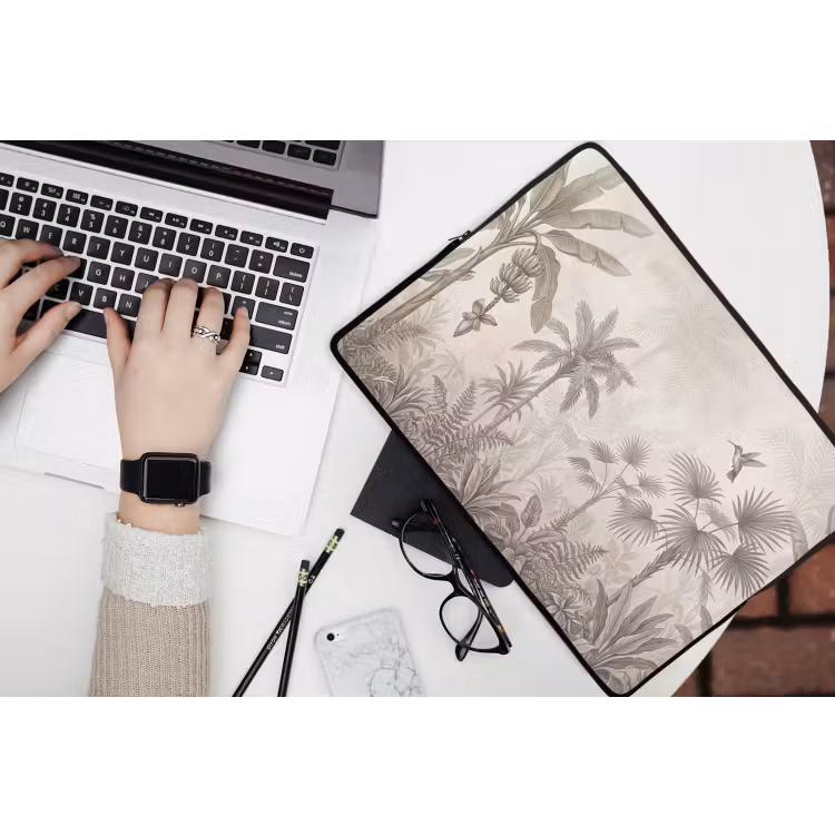Jungle - Banenboom - Kolibrie - Beige laptophoes neopreen klein -bureau