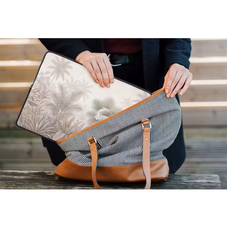 Jungle - Tropisch - Natuur -Vintage - Beige laptophoes neopreen klein -tas