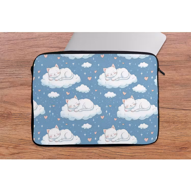 Kitten - Wolken - Blauw laptophoes neopreen klein 279 -tafel